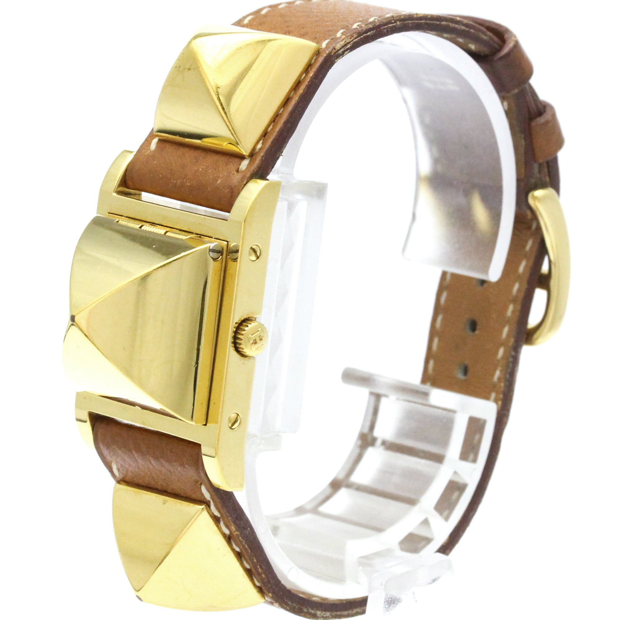 Hermes Medor Quartz Plated Metal And Leather Watch (Pre-Owned)