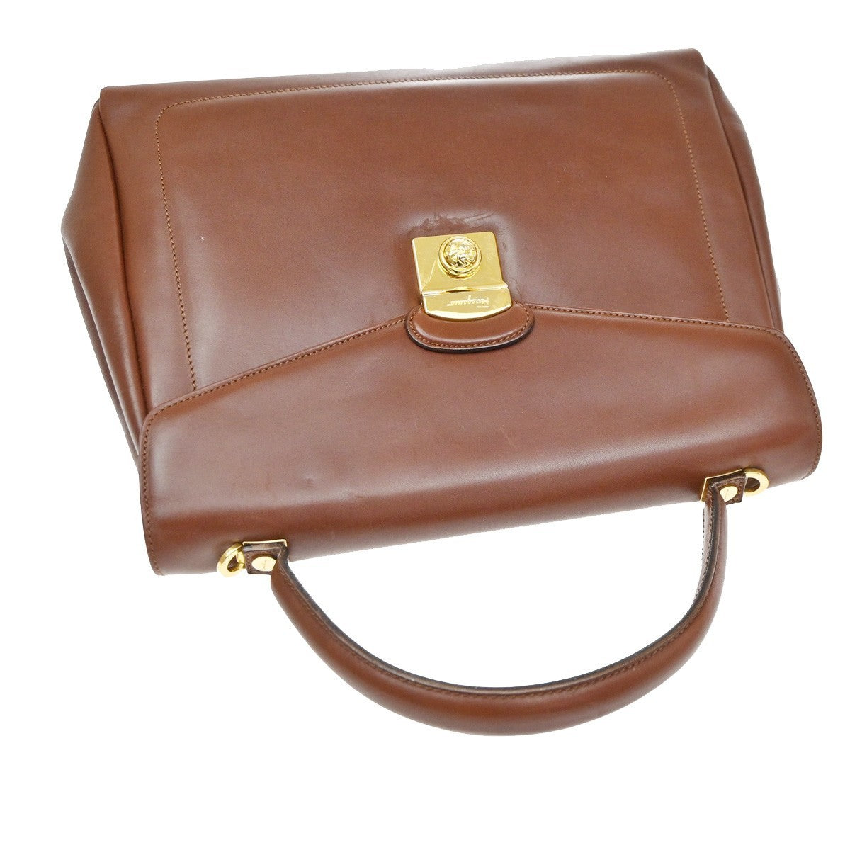 Salvatore Ferragamo Vintage Top Handle Leather Brown Leather Handbag (Pre-Owned)