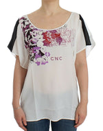 Costume National Chic White V-Neck Motive Print Women's Tee
