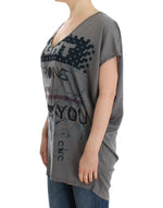 Costume National Gray V-neck long Women's t-shirt