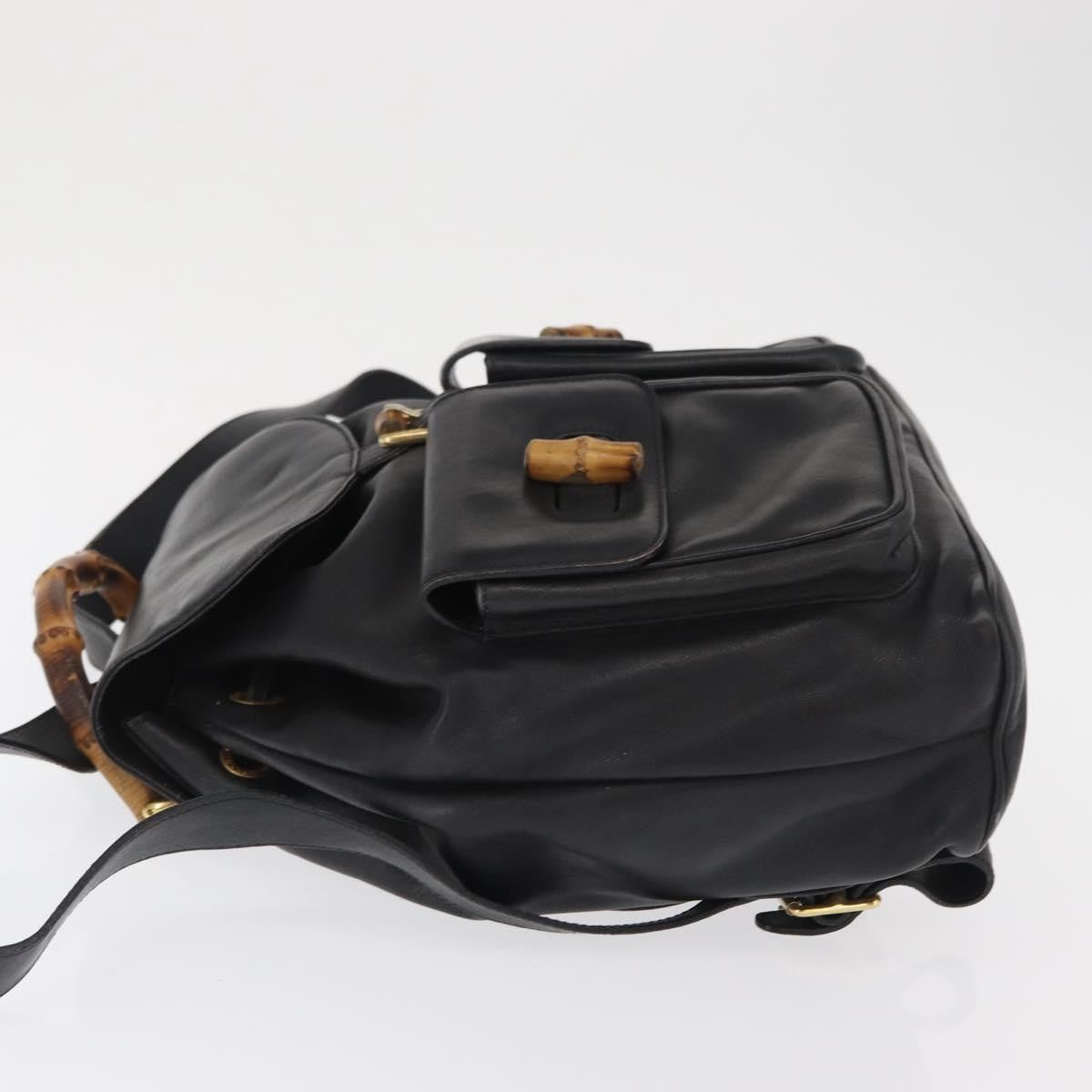 Gucci Vintage Bamboo Leather Black Leather Backpack Bag (Pre-Owned)