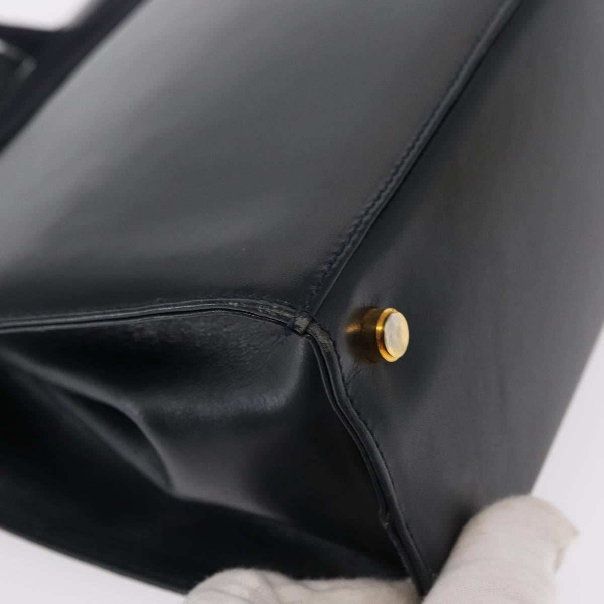 Salvatore Ferragamo Convertible Vara Bow Leather Navy Leather Handbag (Pre-Owned)