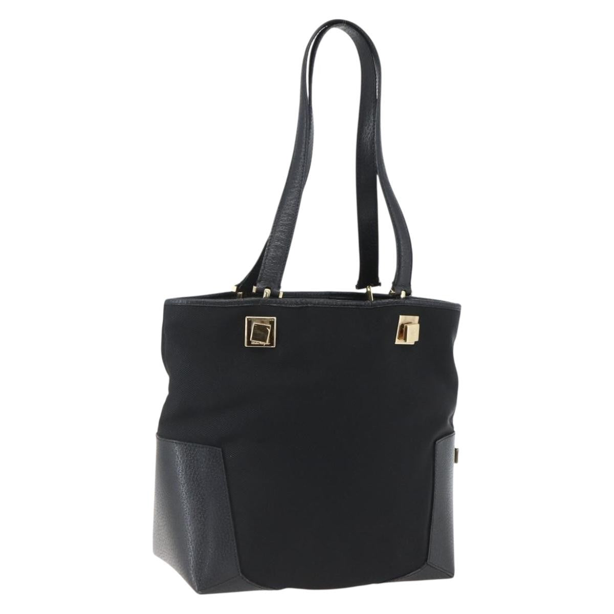 Salvatore Ferragamo Tote Woven Leather Black Canvas Tote Bag Bag (Pre-Owned)