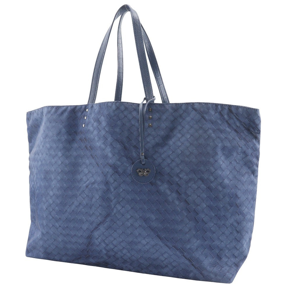 Bottega Veneta Intrecciolusion Tote Printed Nylon Navy Nylon Tote Bag Bag (Pre-Owned)