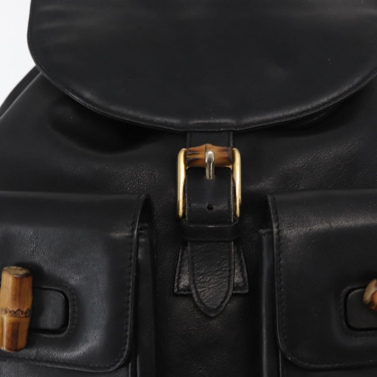 Gucci Vintage Bamboo Leather Black Leather Backpack Bag (Pre-Owned)