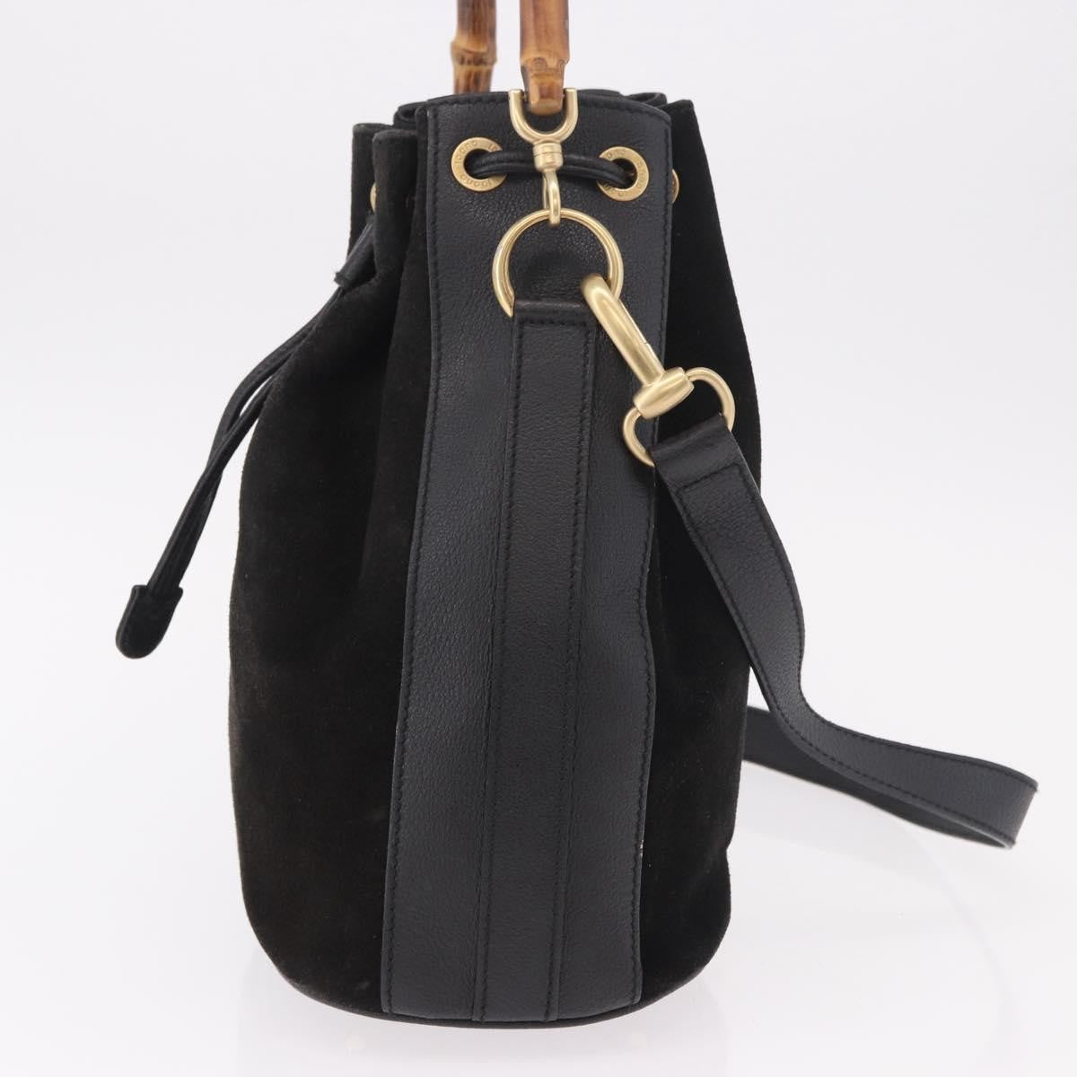 Gucci Vintage Bamboo Bucket Suede And Leather Black Suede Handbag (Pre-Owned)