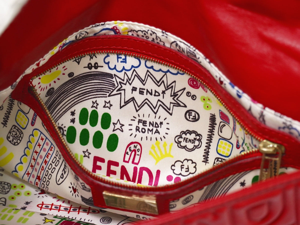 Fendi Mamma Baguette Leather Red Leather Handbag (Pre-Owned)