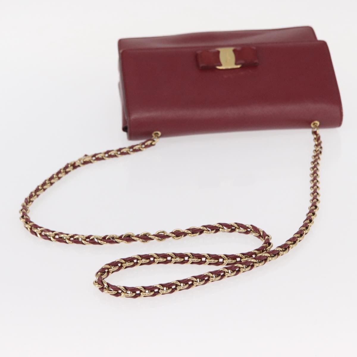 Salvatore Ferragamo Vala Chain Leather Burgundy Leather Shoulder Bag Bag (Pre-Owned)