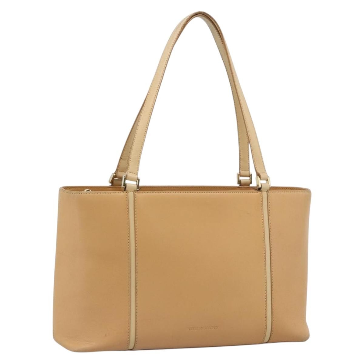 Burberry Vintage Vintage Check Coated Canvas Beige Leather Tote Bag Bag (Pre-Owned)
