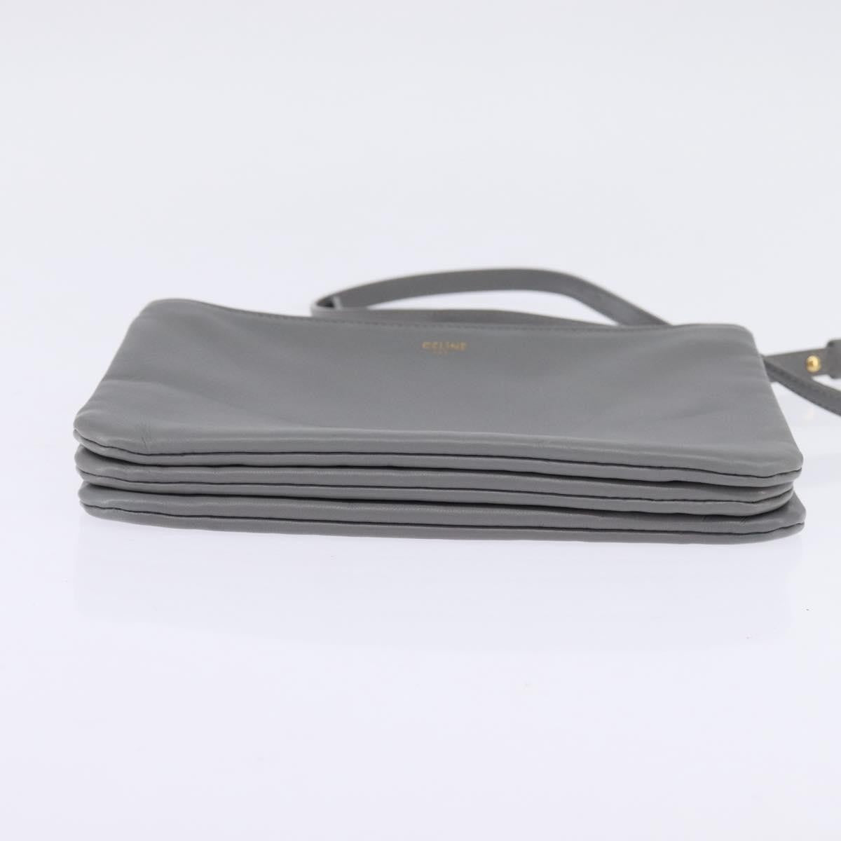 Celine Trio Leather Gray Leather Crossbody Bag Bag (Pre-Owned)