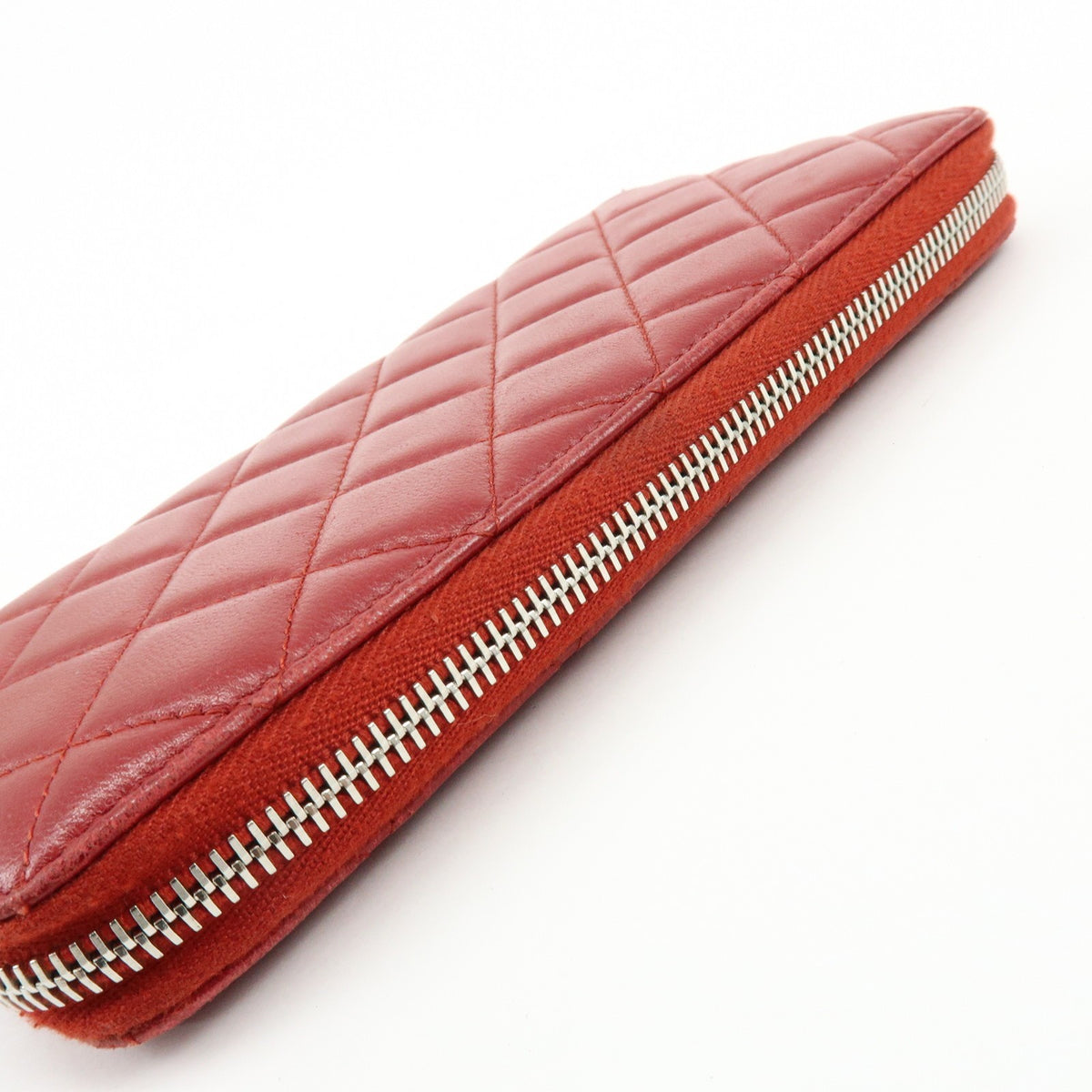 Chanel Zip Around Quilted Lambskin Red Leather Wallets Accessory (Pre-Owned)