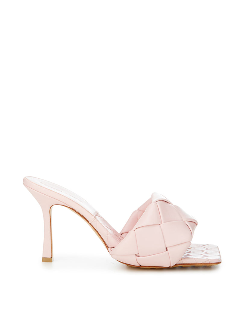 Bottega Veneta Light Pink Leather Heeled Sandal Mule with Women's Intreccio