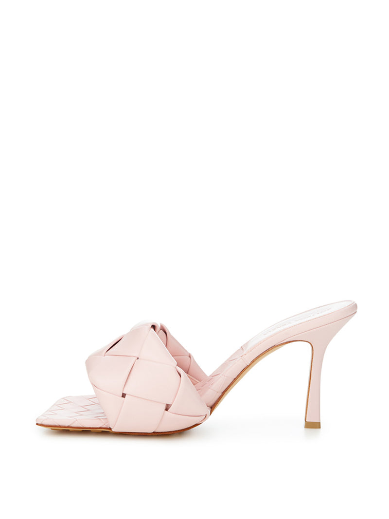 Bottega Veneta Light Pink Leather Heeled Sandal Mule with Women's Intreccio