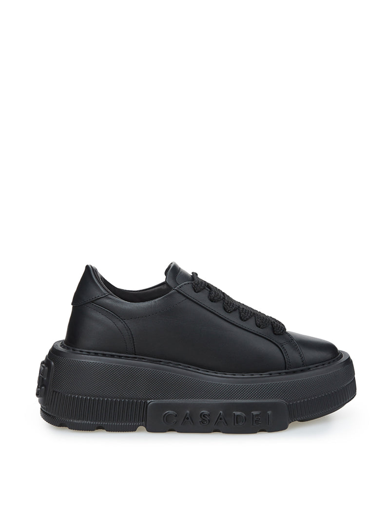 Casadei Elevate Your Style: Black Leather Maxi Platform Women's Sneakers