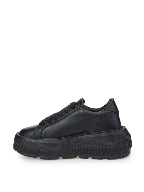 Casadei Elevate Your Style: Black Leather Maxi Platform Women's Sneakers