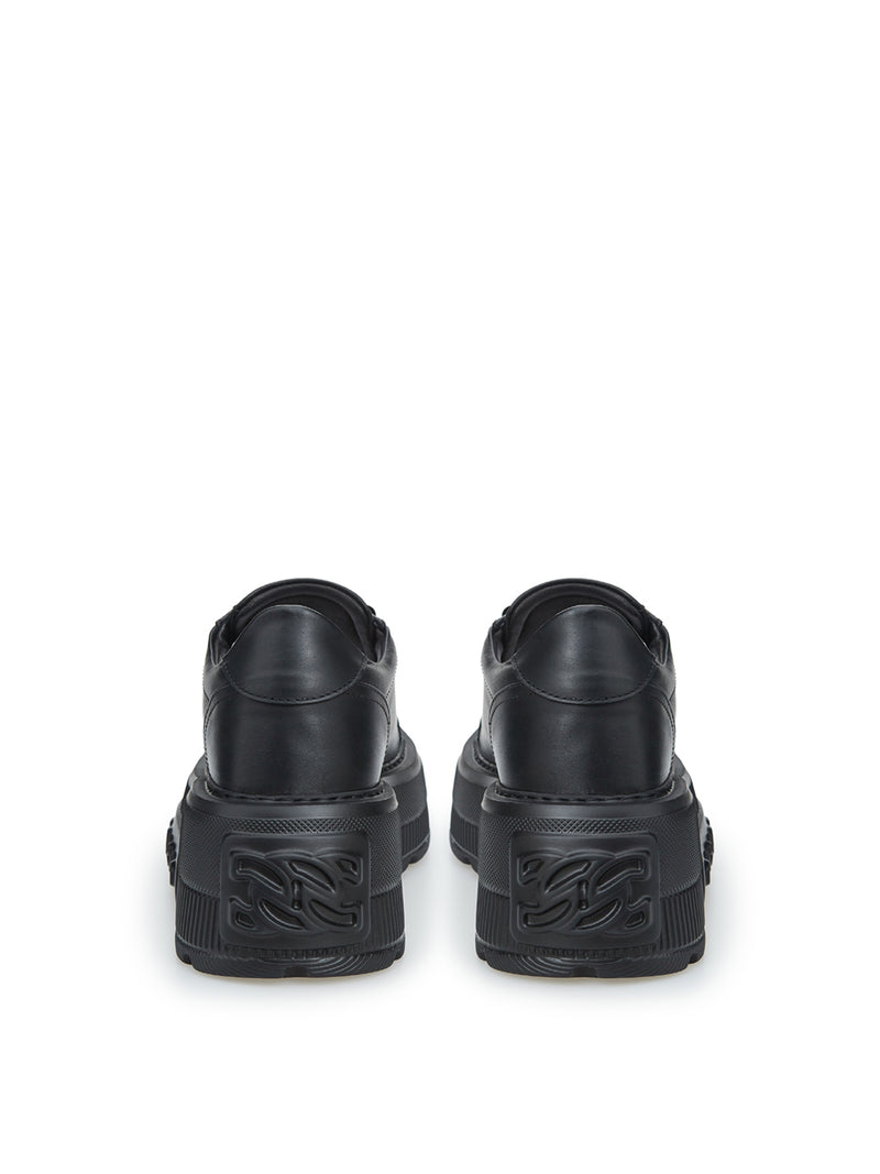Casadei Elevate Your Style: Black Leather Maxi Platform Women's Sneakers