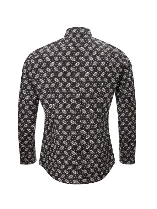 Dolce & Gabbana Black Cotton Shirt with Micro Floral White Men's Print