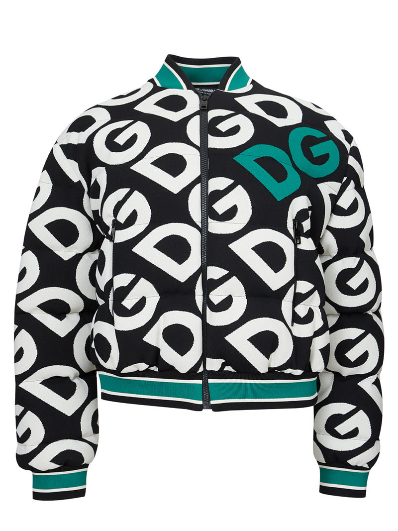 Dolce & Gabbana Black and White Quilted Bomber Jacket with Women's Logo