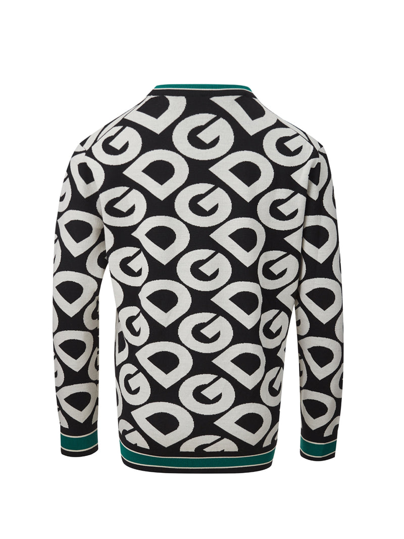 Dolce & Gabbana Black Wool Sweater with White Logo Women's Allover