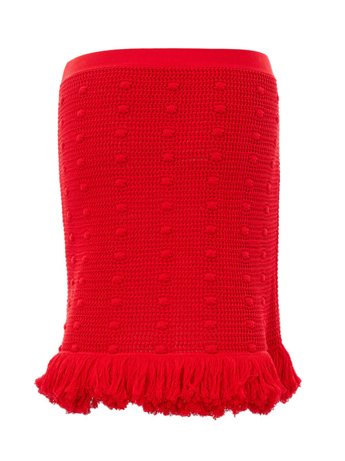 Bottega Veneta Elegant Red Pompom Detail Pencil Women's Skirt