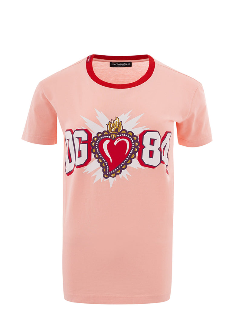 Dolce & Gabbana Pink Cotton T-Shirt with Women's Logo