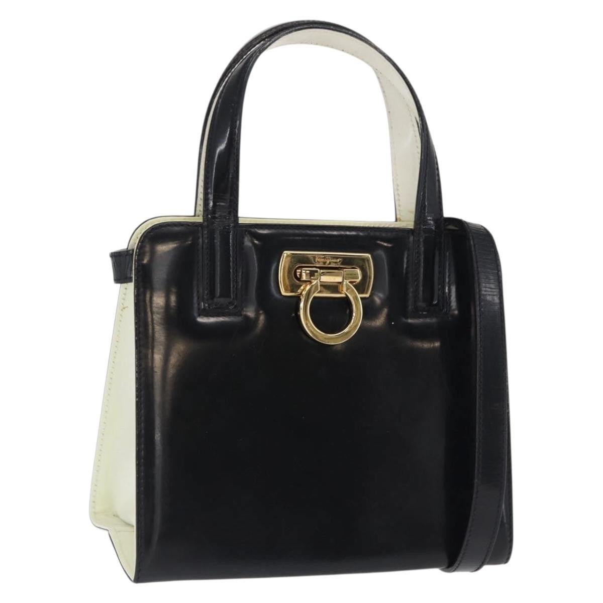 Salvatore Ferragamo Gancini Patent Leather Black Patent_Leather Handbag (Pre-Owned)