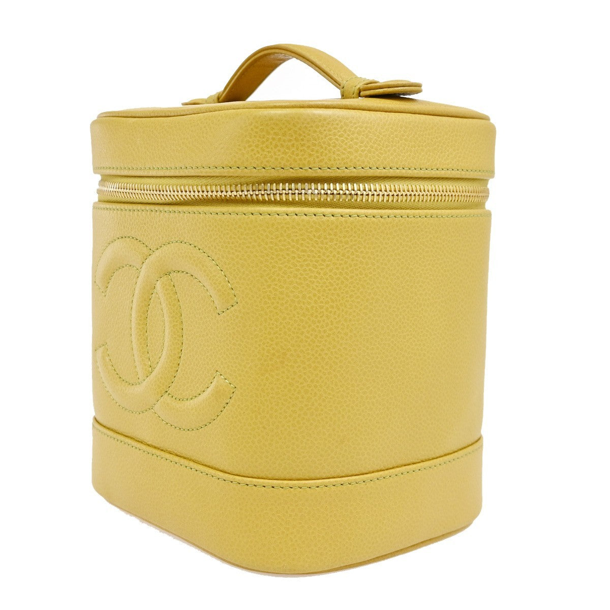 Chanel Vintage Timeless Cosmetic Case Caviar Yellow Leather Clutche & Pouche Bag (Pre-Owned)