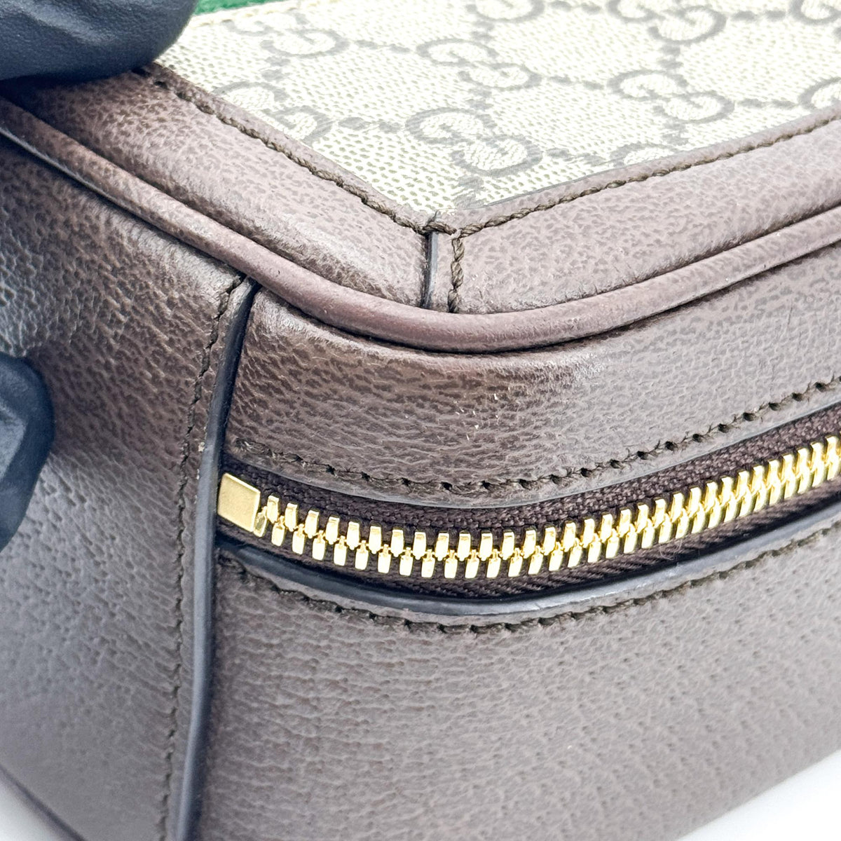 Gucci Ophidia Zip Around Top Handle Gg Coated Canvas With Leather Brown Canvas Handbag (Pre-Owned)