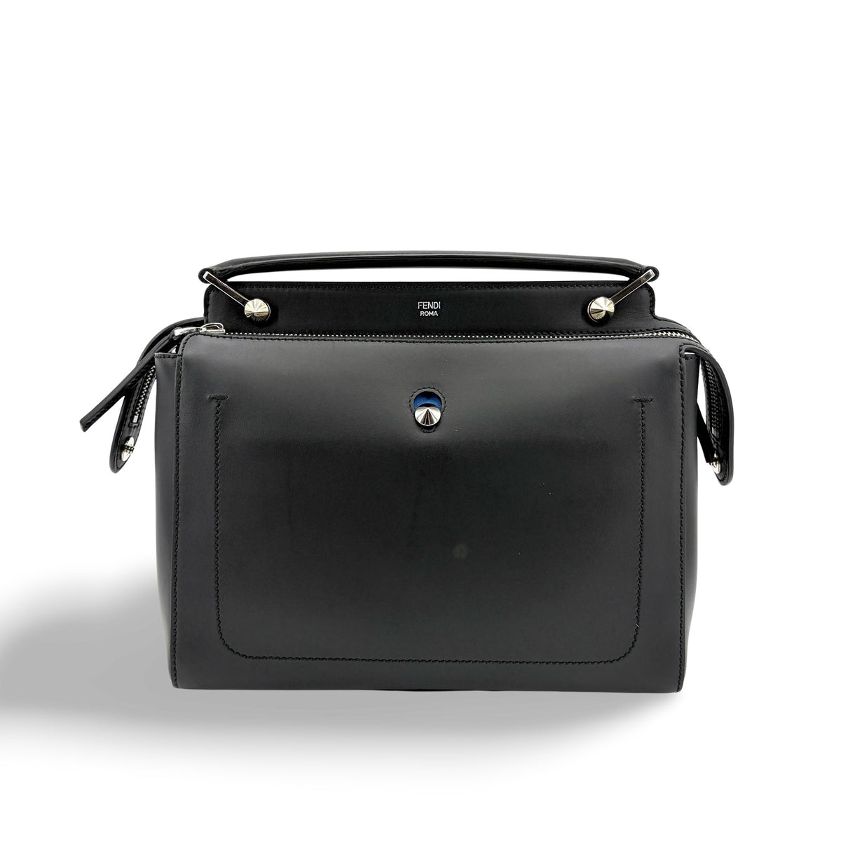 Fendi Dotcom Convertible Satchel Leather Black Calfskin Handbag (Pre-Owned)