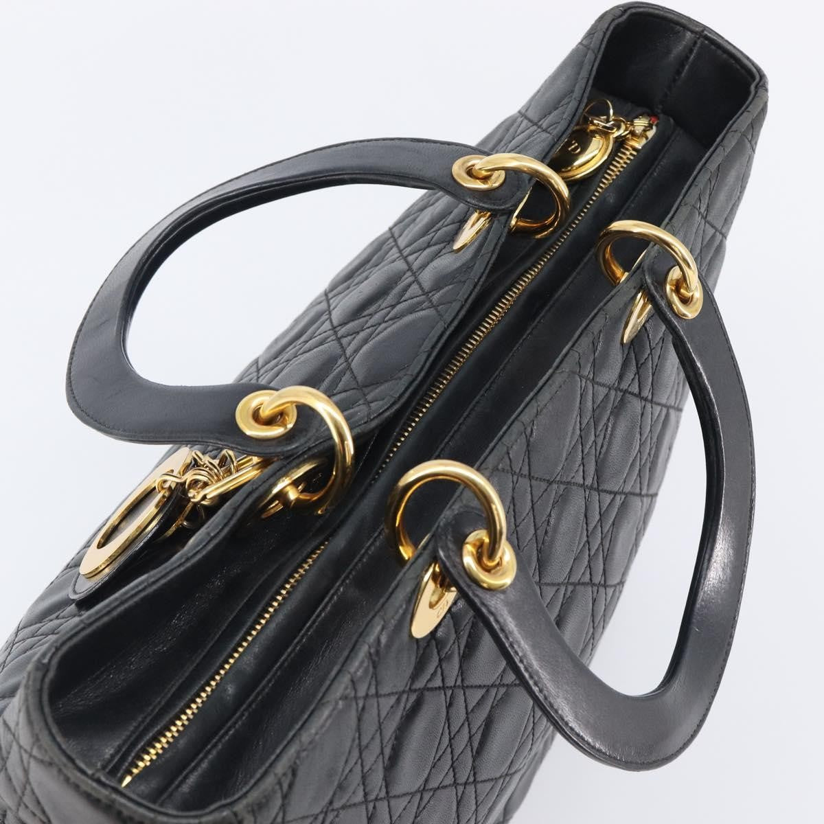 Christian Dior Vintage Lady Dior Cannage Quilt Lambskin Black Leather Handbag (Pre-Owned)