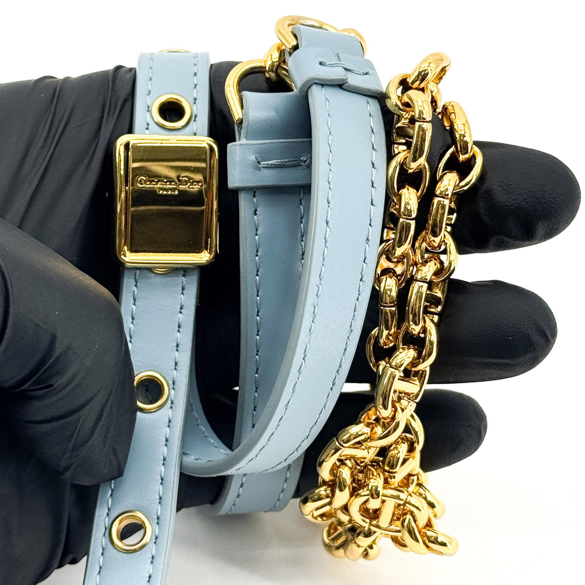Christian Dior Caro Box Bag With Chain Macrocannage Quilt Calfskin Blue Leather Handbag (Pre-Owned)