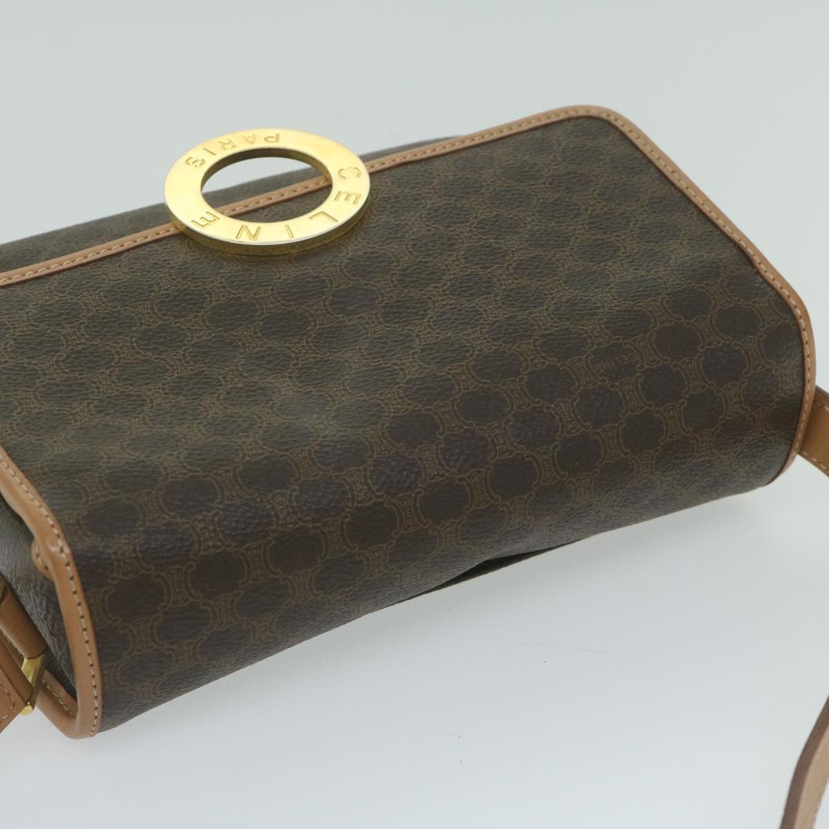 Celine Vintage Macadam Circle Logo Canvas And Leather Brown Canvas Shoulder Bag Bag (Pre-Owned)