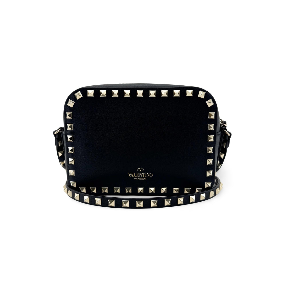 Valentino Garavani Rockstud Camera Leather Black Leather Crossbody Bag Bag (Pre-Owned)