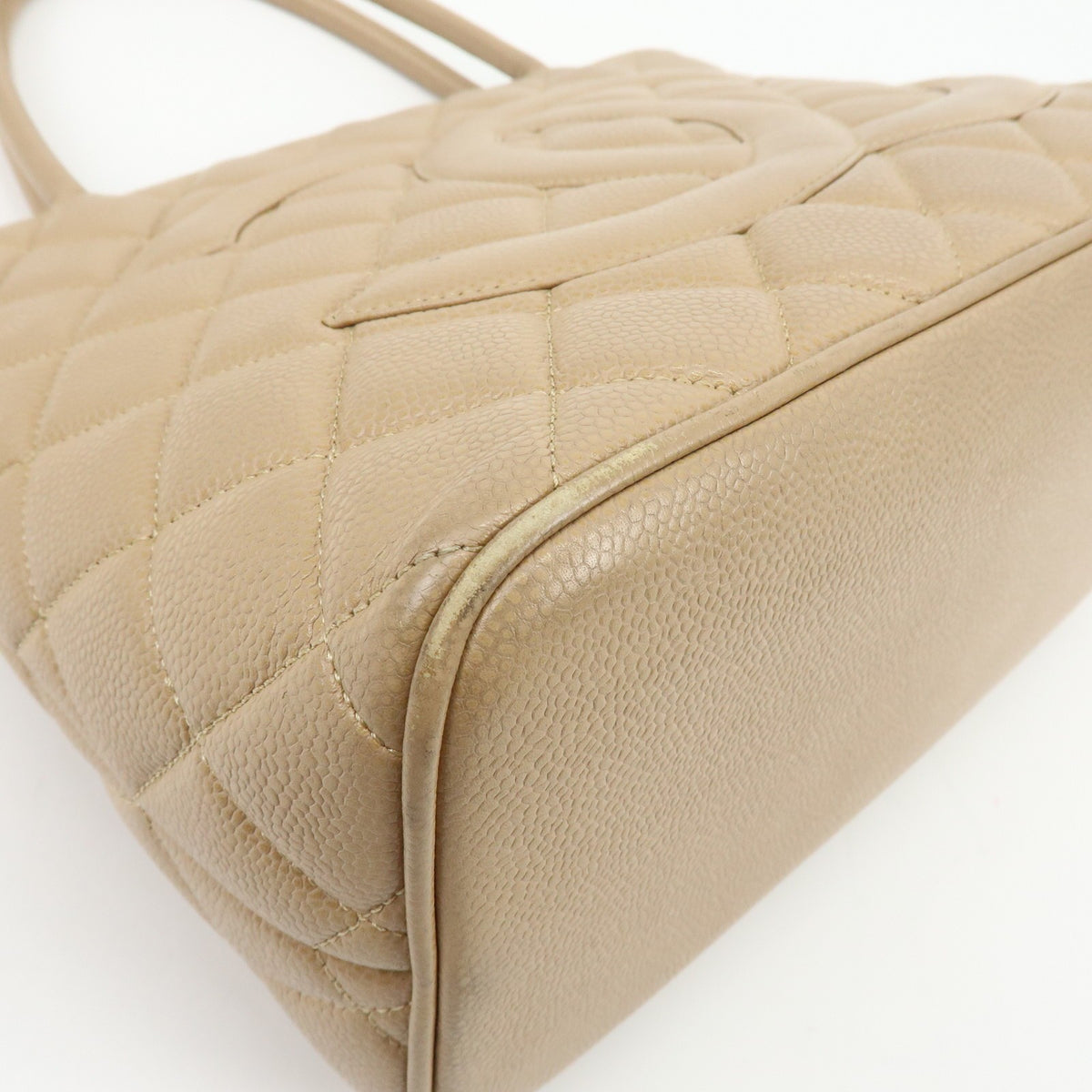 Chanel Medallion Quilted Lambskin Beige Leather Tote Bag Bag (Pre-Owned)
