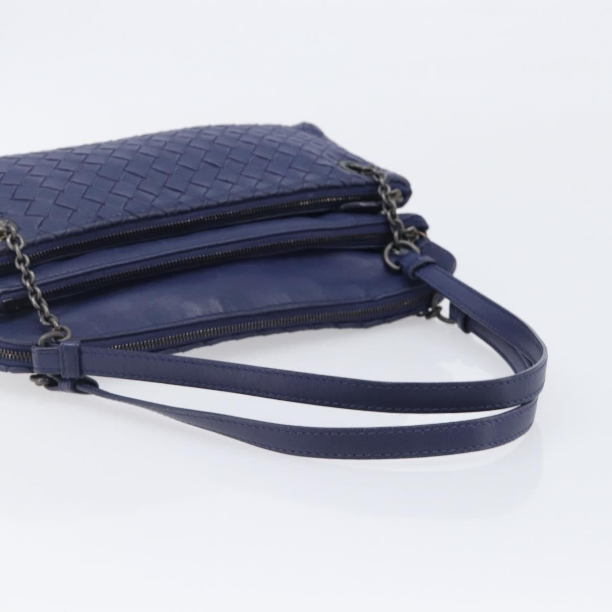 Bottega Veneta Compartment Chain Intrecciato Nappa Blue Leather Shoulder Bag Bag (Pre-Owned)