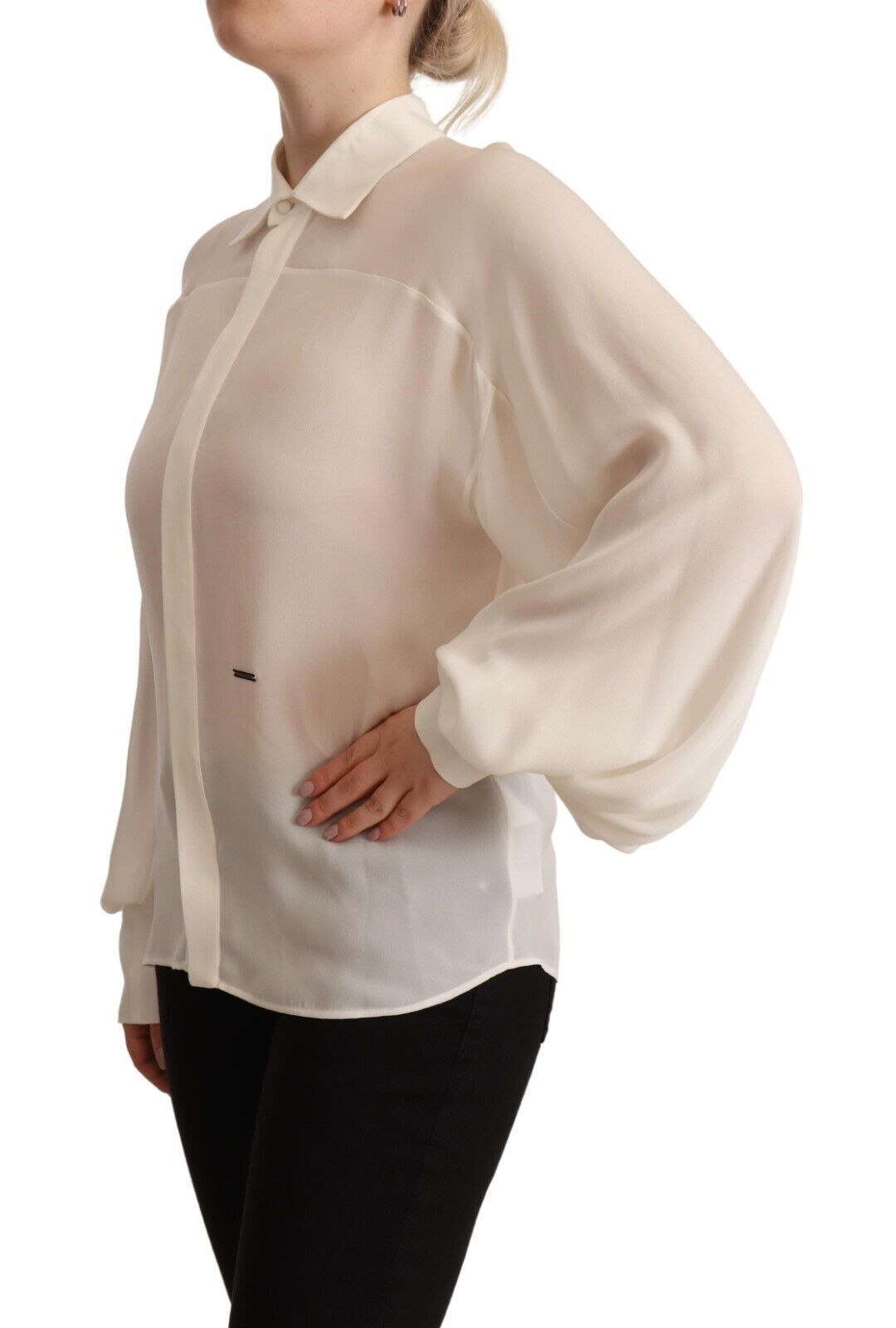 Dsquared² Off White Silk Long Sleeves Collared Blouse Women's Top