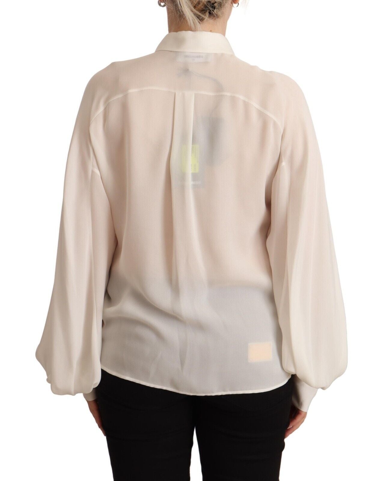Dsquared² Off White Silk Long Sleeves Collared Blouse Women's Top