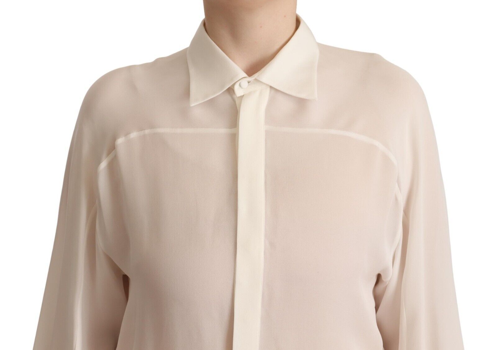 Dsquared² Off White Silk Long Sleeves Collared Blouse Women's Top