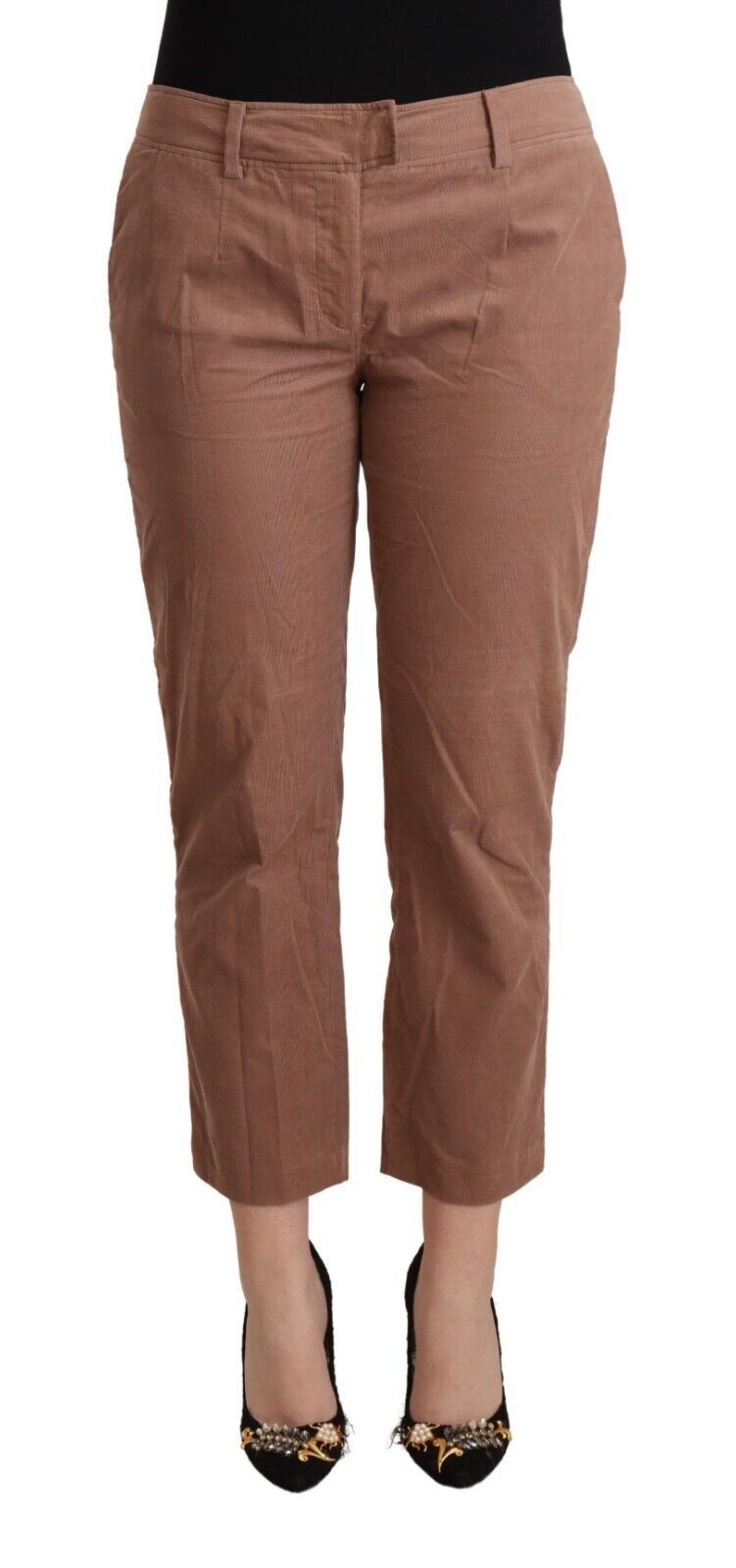 Costume National Brown Cotton Tapered Cropped Women's Pants