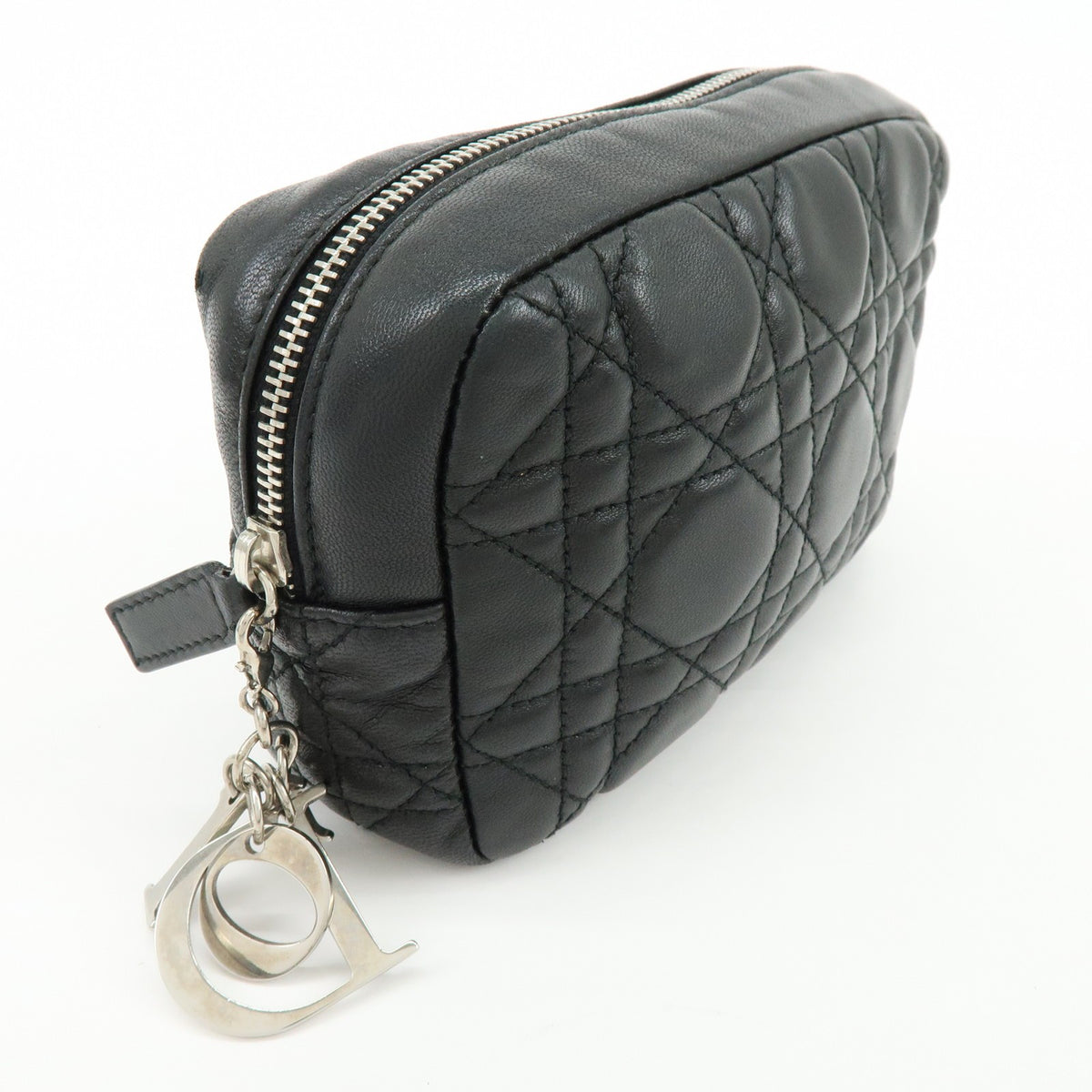 Christian Dior Lady Dior Cannage Quilt Leather Black Leather Wallets Accessory (Pre-Owned)