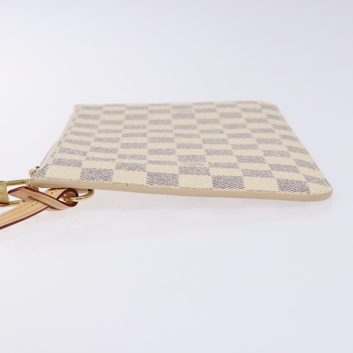 Louis Vuitton Neverfull Pochette Damier Ebene White Canvas Bag (Pre-Owned)