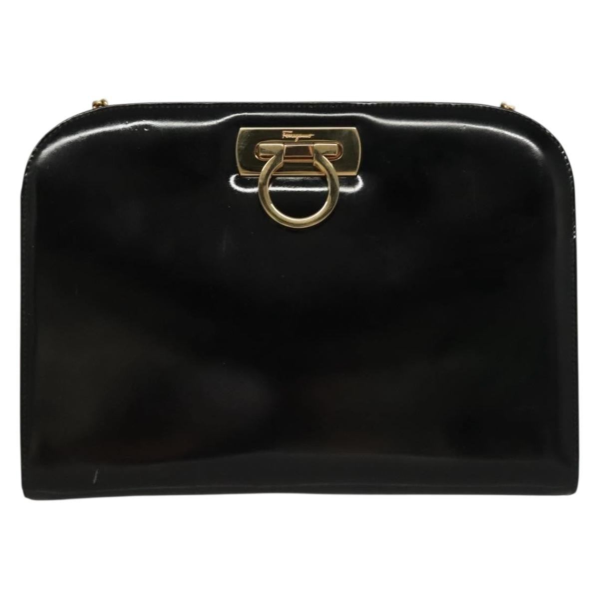 Salvatore Ferragamo Gancini Patent Leather Black Patent_Leather Shoulder Bag Bag (Pre-Owned)