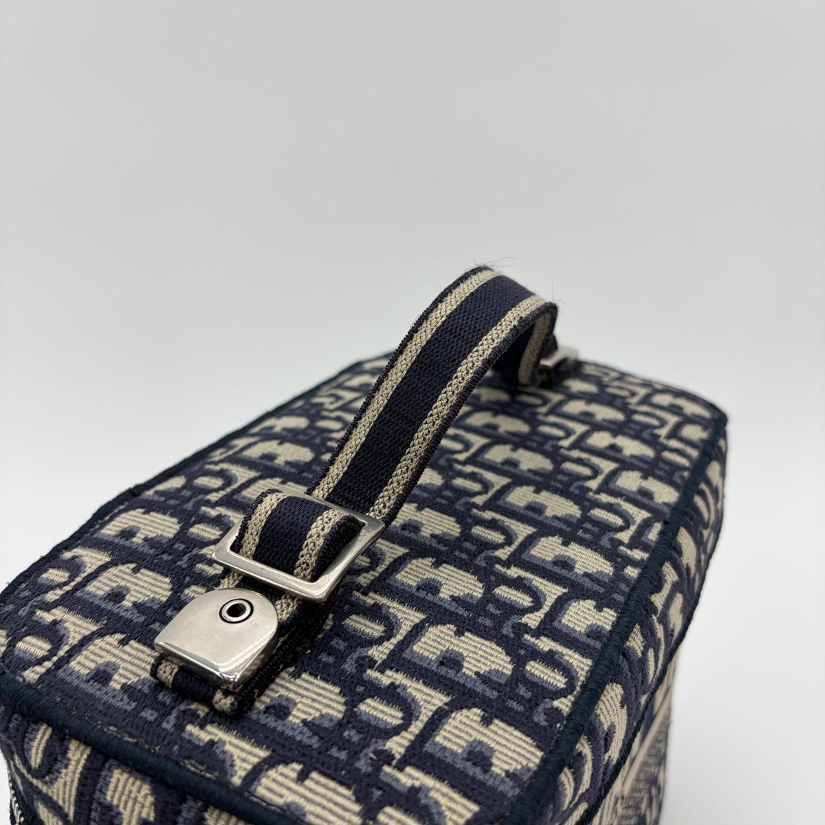 Christian Dior Diortravel Vanity Case Oblique Canvas Navy Canvas Handbag (Pre-Owned)