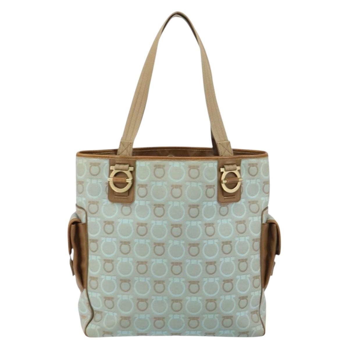 Salvatore Ferragamo Gancini Tote Gancini Canvas Blue Canvas Tote Bag Bag (Pre-Owned)