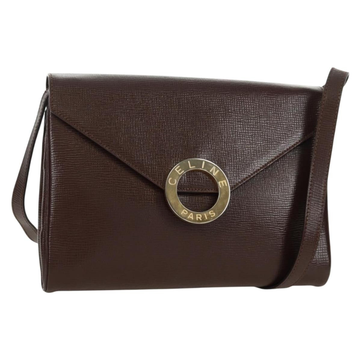 Celine Circle Logo Leather Brown Leather Shoulder Bag Bag (Pre-Owned)