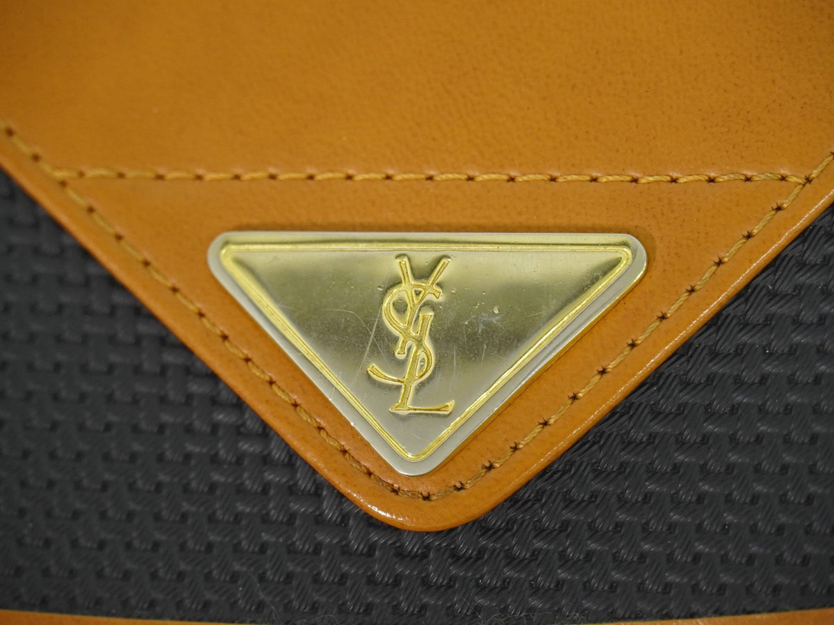 Saint Laurent Vintage Shoulder Bag Leather Black Canvas Shoulder Bag Bag (Pre-Owned)