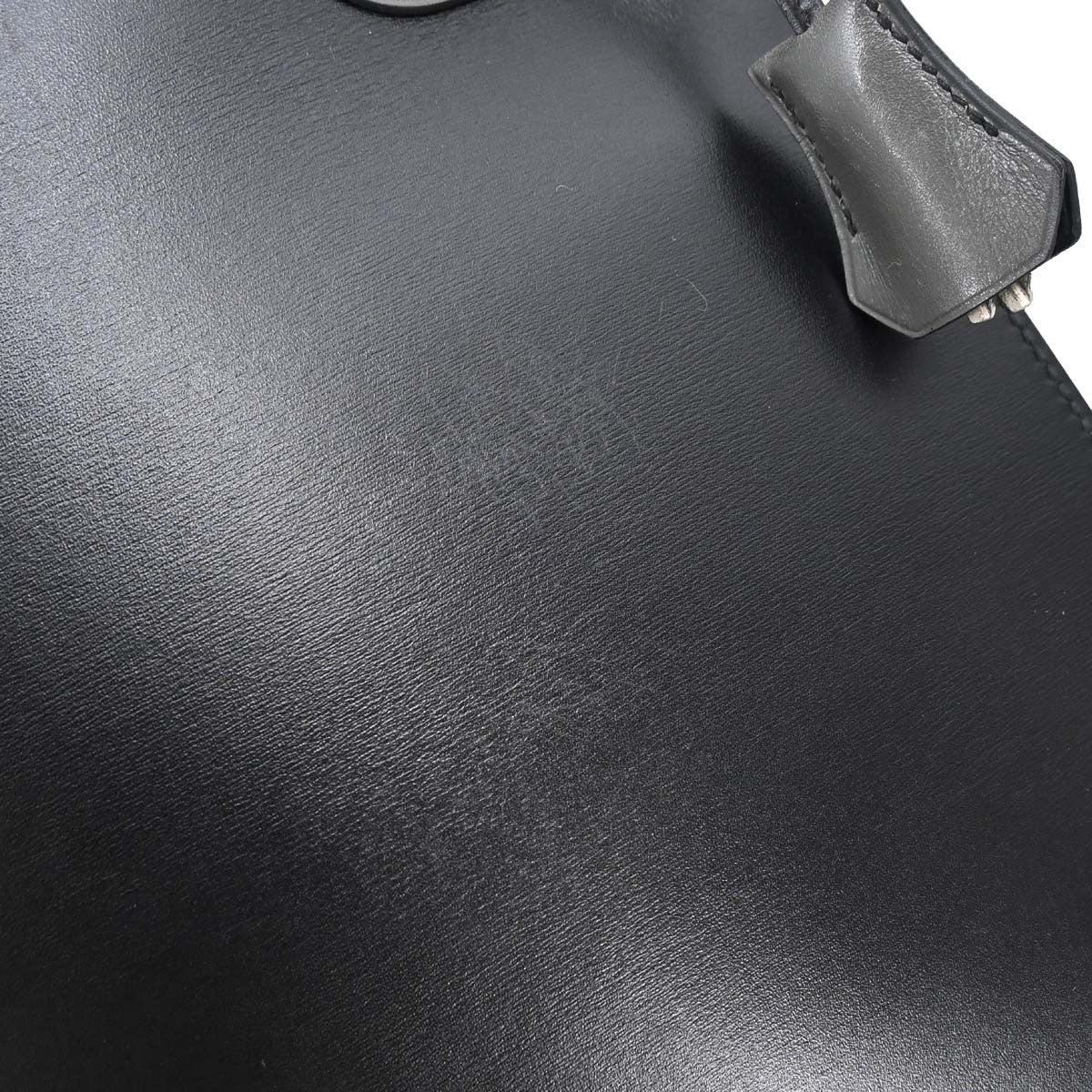 Hermes Kelly Black Box Calf With Palladium Hardware Black Leather Handbag (Pre-Owned)