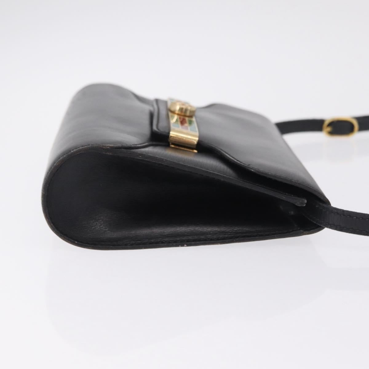 Gucci Sherry Line Shoulder Leather Black Leather Handbag (Pre-Owned)
