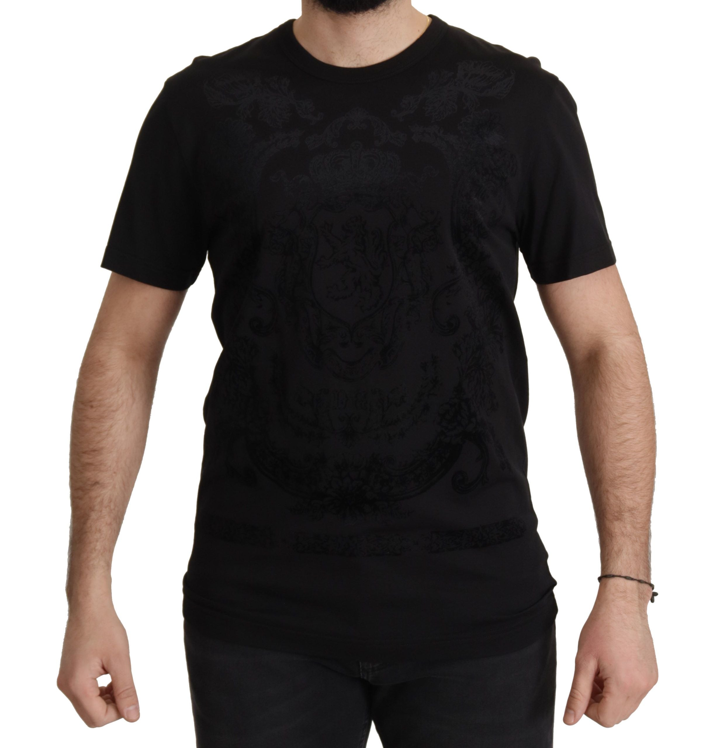 Dolce & Gabbana Elegant Black Baroque Crewneck Men's Tee