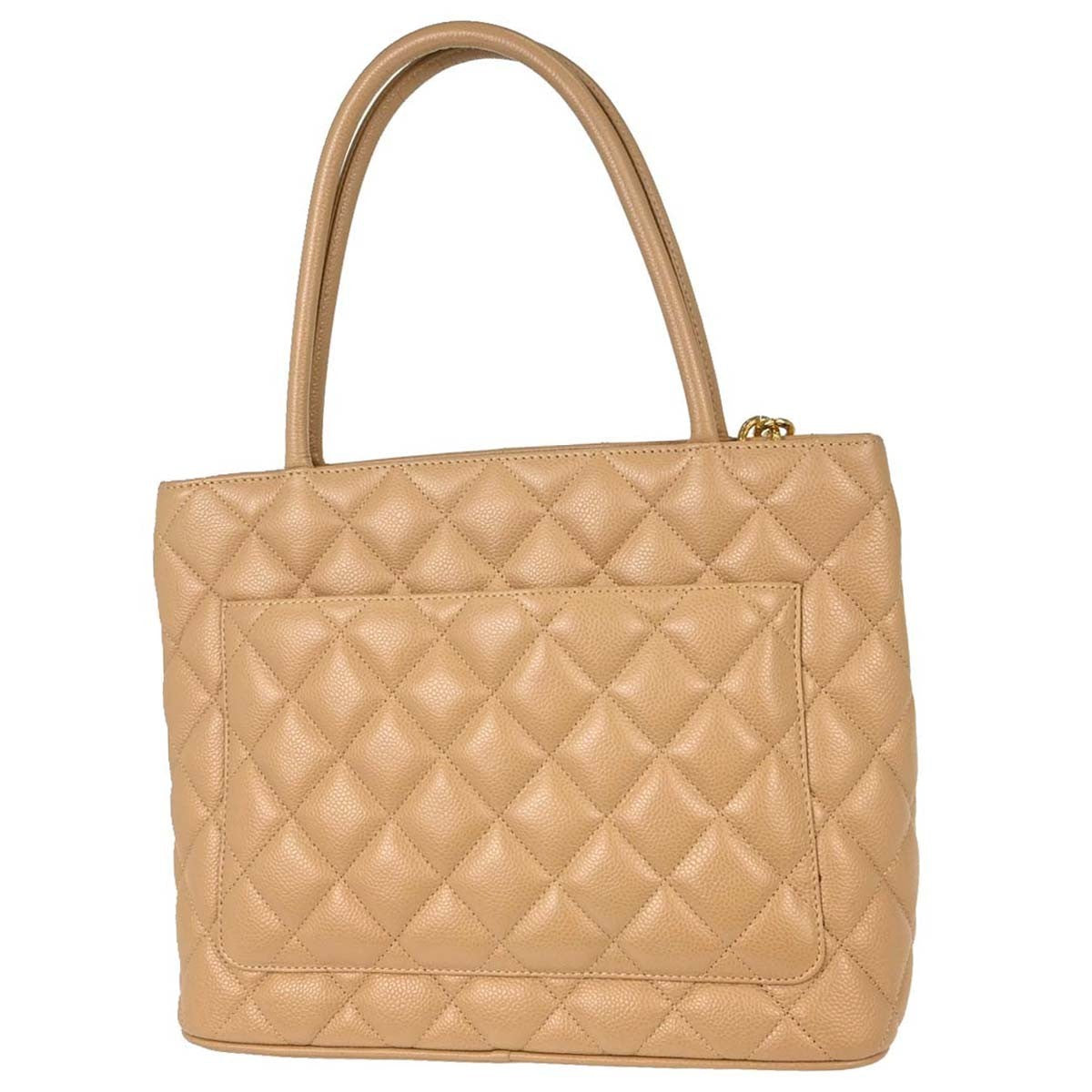 Chanel Medallion Quilted Caviar Beige Leather Tote Bag Bag (Pre-Owned)